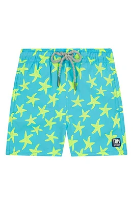 Tom & Teddy Kids' Starfish Print Swim Trunks Sky Yellow at Nordstrom, Y