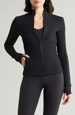 Blanc Noir Directional Front Zip Waterproof Rib Jacket in Black at Nordstrom, Size Large