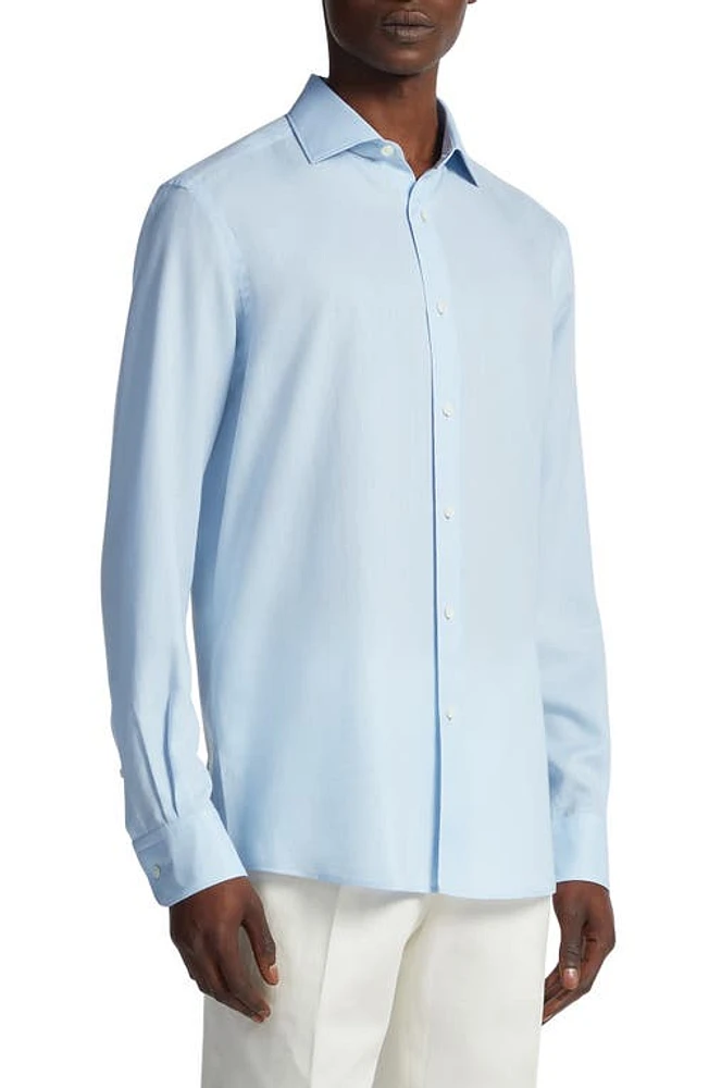 ZEGNA Cashco Cotton & Cashmere Button-Up Shirt Glacier Blue at Nordstrom,