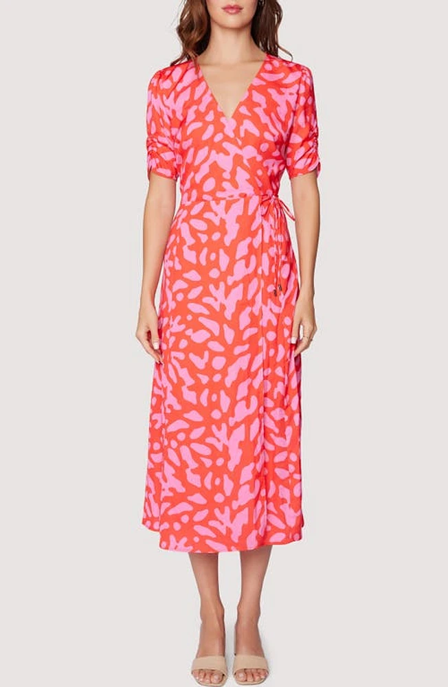 Lost + Wander Sweet Envie Print Wrap Midi Dress Red-Pink at Nordstrom,