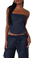 EDIKTED Bristol Linen Blend Corset Top Navy at Nordstrom,