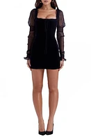 HOUSE OF CB Syana Sheer Juliet Sleeve Minidress Black at Nordstrom, A