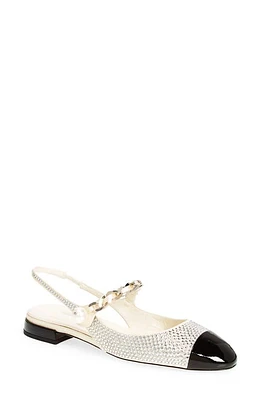 Miu Imitation Pearl Crystal Embellished Slingback Sandal White/Black at Nordstrom,