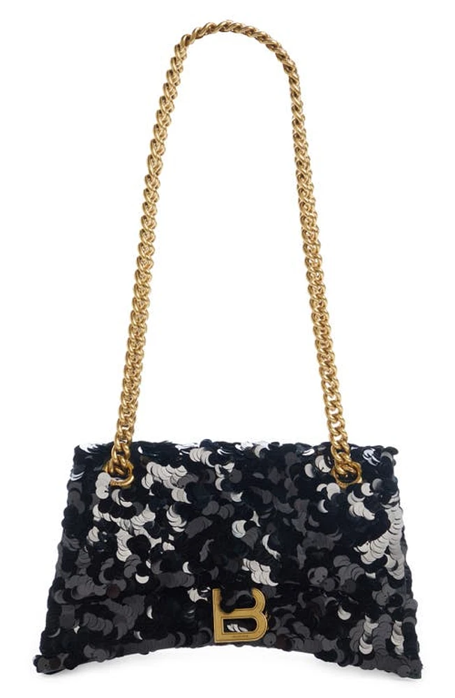 Balenciaga Crush Sequin Chain Strap Shoulder Bag in Black at Nordstrom