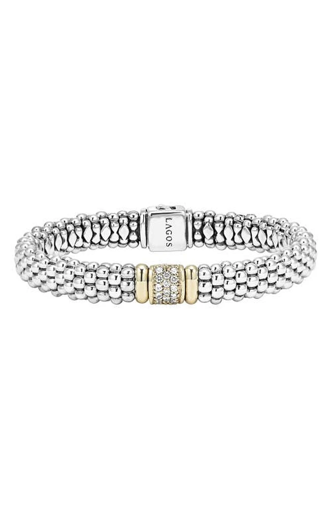 LAGOS Diamond & Caviar Station Bracelet in Sterling Silver/Gold at Nordstrom, Size 6.5