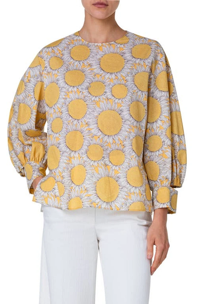 Akris punto Sunflower Print Deconstructed Cotton Poplin Top Sun-Multicolor at Nordstrom,