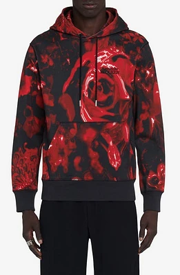 Alexander McQueen Floral Cotton Hoodie Black - Red at Nordstrom,