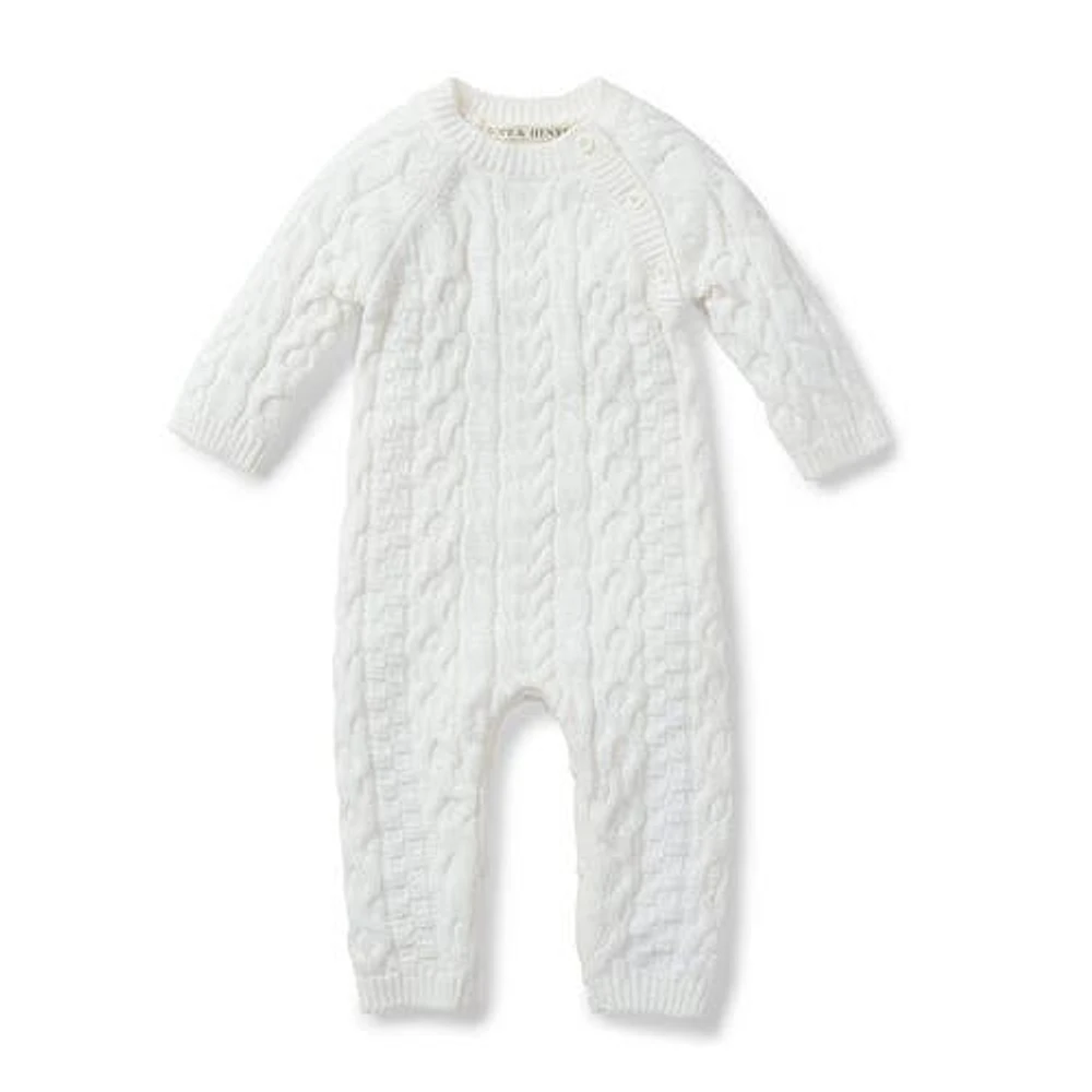 Hope & Henry Baby Cable Knit Sweater Romper in Soft White at Nordstrom