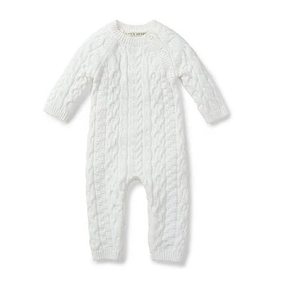 Hope & Henry Baby Cable Knit Sweater Romper in Soft White at Nordstrom