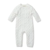 Hope & Henry Baby Cable Knit Sweater Romper in Soft White at Nordstrom