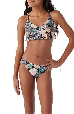 O'Neill Kids' Macaw Tropical Two-Piece Swimsuit Black at Nordstrom,