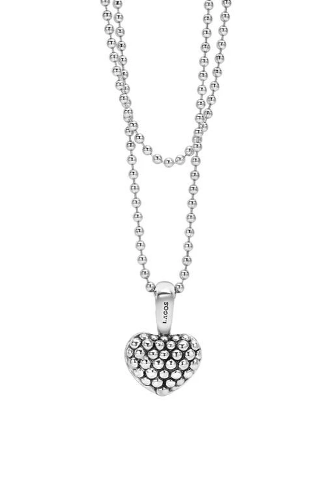 LAGOS Sterling Silver Heart Long Strand Pendant Necklace in Medium Beaded Heart at Nordstrom