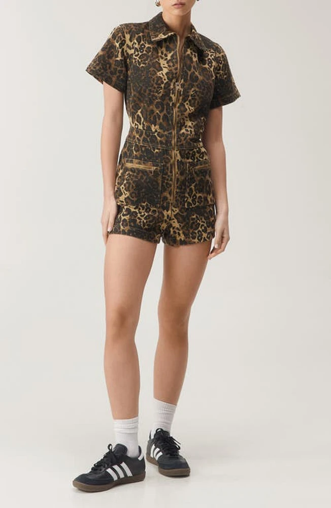 NASTY GAL Leopard Print Denim Romper at Nordstrom,