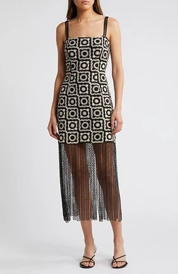 Saylor Risette Crochet Fringe Hem Dress Black/Creme at Nordstrom,