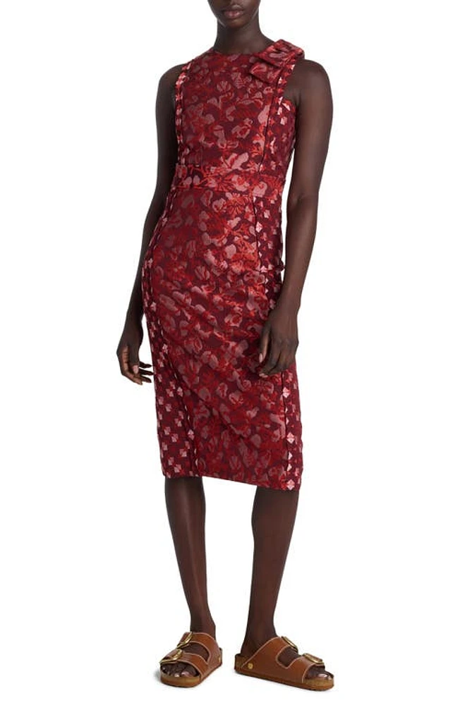 St. John Evening Floral Geometric Bow Jacquard Dress Cranberry Multi at Nordstrom,