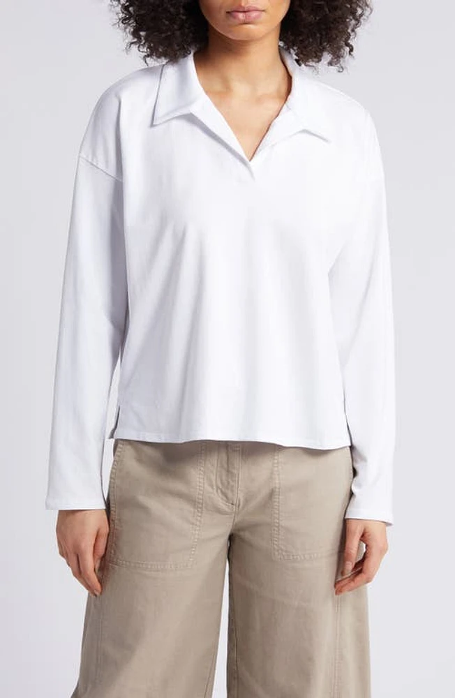 Eileen Fisher Boxy Long Sleeve Johnny Collar Top at Nordstrom,