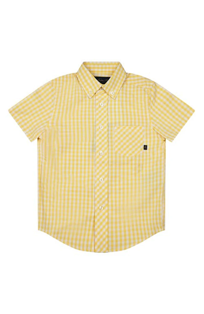 Brooks Brothers Kids' Gingham Short Sleeve Cotton Button-Down Shirt Yellow at Nordstrom,