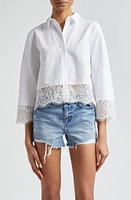 L'AGENCE Levo Lace Trim Crop Button-Up Shirt White at Nordstrom,