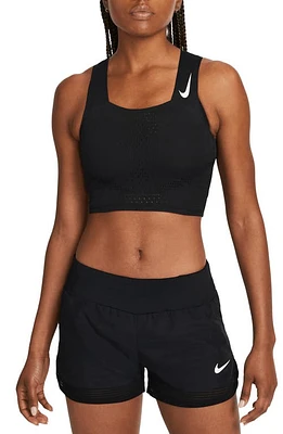 Nike Aeroswift Crop Racing Tank in Black/White at Nordstrom, Size Medium Regular