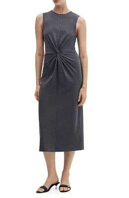 MANGO Center Knot Cotton Midi Dress Grey at Nordstrom,