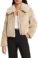 Open Edit Zip Front Faux Fur Jacket Beige Hummus at Nordstrom,