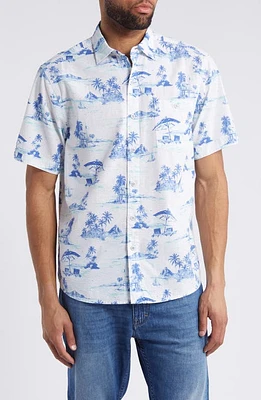 Tommy Bahama Nova Wave Beach Days Short Sleeve Stretch Cotton Button-Up Shirt White at Nordstrom,