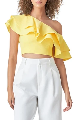 Endless Rose Ruffle One-Shoulder Crop Top Lemon at Nordstrom,