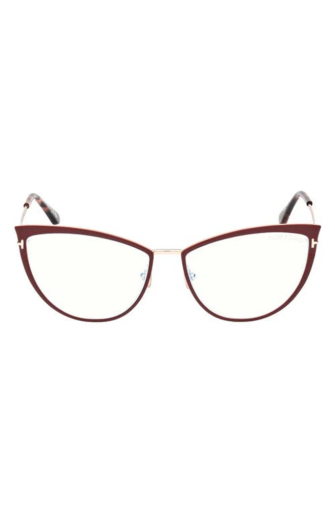 TOM FORD 56mm Cat Eye Blue Light Blocking Glasses in Shiny Bordeaux at Nordstrom