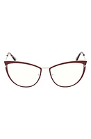 TOM FORD 56mm Cat Eye Blue Light Blocking Glasses in Shiny Bordeaux at Nordstrom