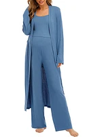 Savi Mom St. Tropez Maternity Tank, Pants and Maxi Robe Set in Medium Blue at Nordstrom, Size X-Small