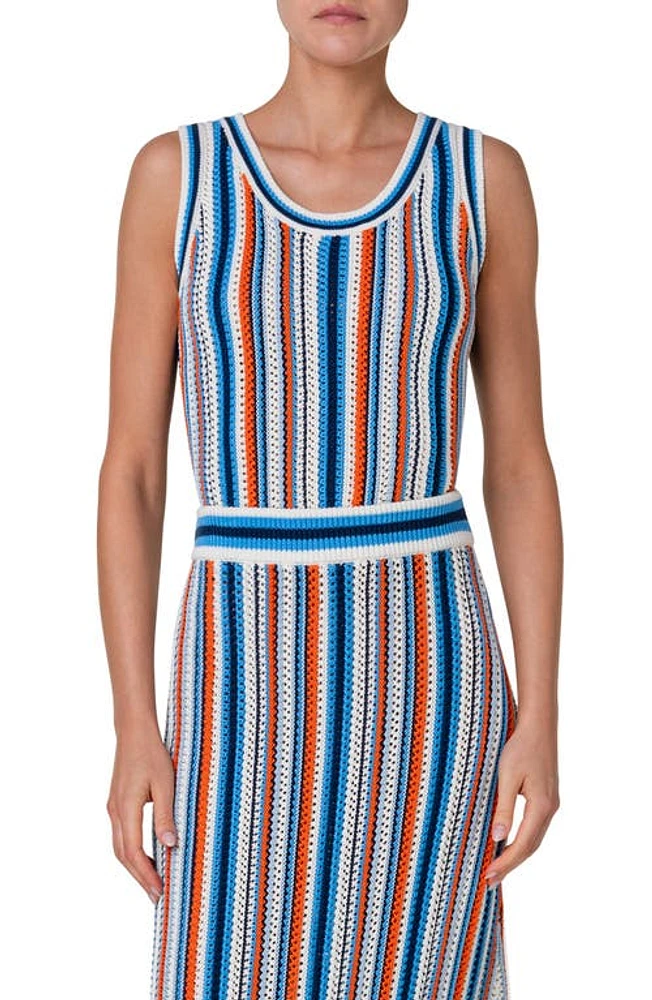 Akris punto Stripe Open Stitch Sweater Tank Blue Multicolor at Nordstrom,