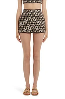 Valentino Garavani VLOGO High Waist Leather Trim Jacquard Shorts in E21-Beige/Nero at Nordstrom, Size 10 Us