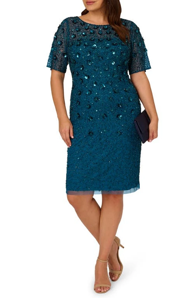 Adrianna Papell Beaded Cocktail Dress Teal Sapphire at Nordstrom,