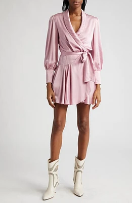 Zimmermann Long Sleeve Silk Wrap Minidress at Nordstrom,