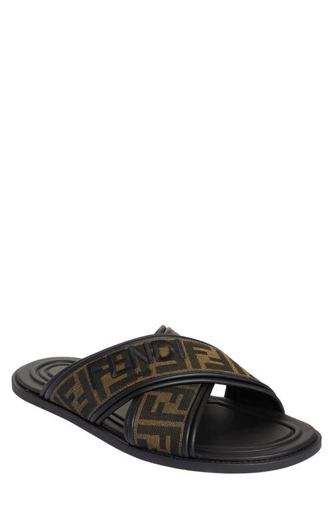 Fendi FF Logo Slide Sandal in F0R7R Tabacco Nero Nero at Nordstrom, Size 10Us