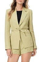 PAIGE Genova Tie Waist Linen Blend Blazer Pale Olive at Nordstrom,