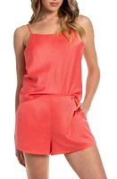 Midnight Bakery Solid Tap Satin Short Pajamas Coral at Nordstrom,