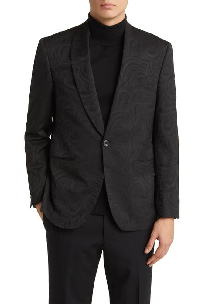 Jack Victor Edison Paisley Shawl Collar Wool Blend Sport Coat Black at Nordstrom,