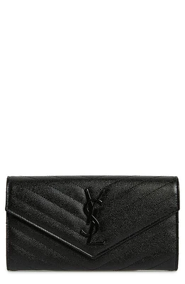 Saint Laurent Monogram Quilted Leather Wallet in Noir at Nordstrom