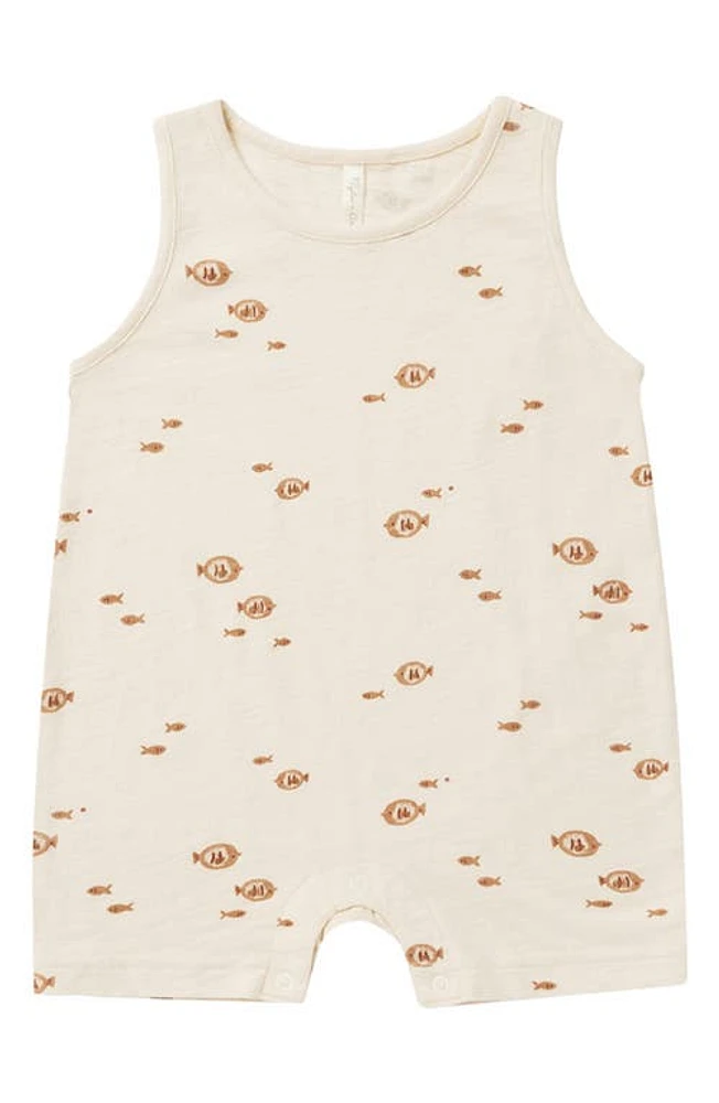 QUINCY MAE Fish Print Cotton Tank Romper Natural-Fish at Nordstrom,