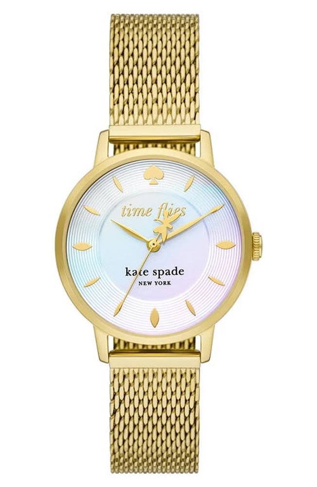 Kate Spade New York metro dragonfly mesh bracelet watch, 34mm in Gold at Nordstrom