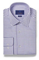 David Donahue Regular Fit Dobby Herringbone Check Dress Shirt White/Lilac at Nordstrom,