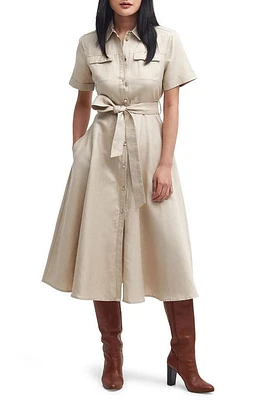 Barbour Margaret Tie Belt Linen & Cotton Midi Shirtdress Safari at Nordstrom, Us