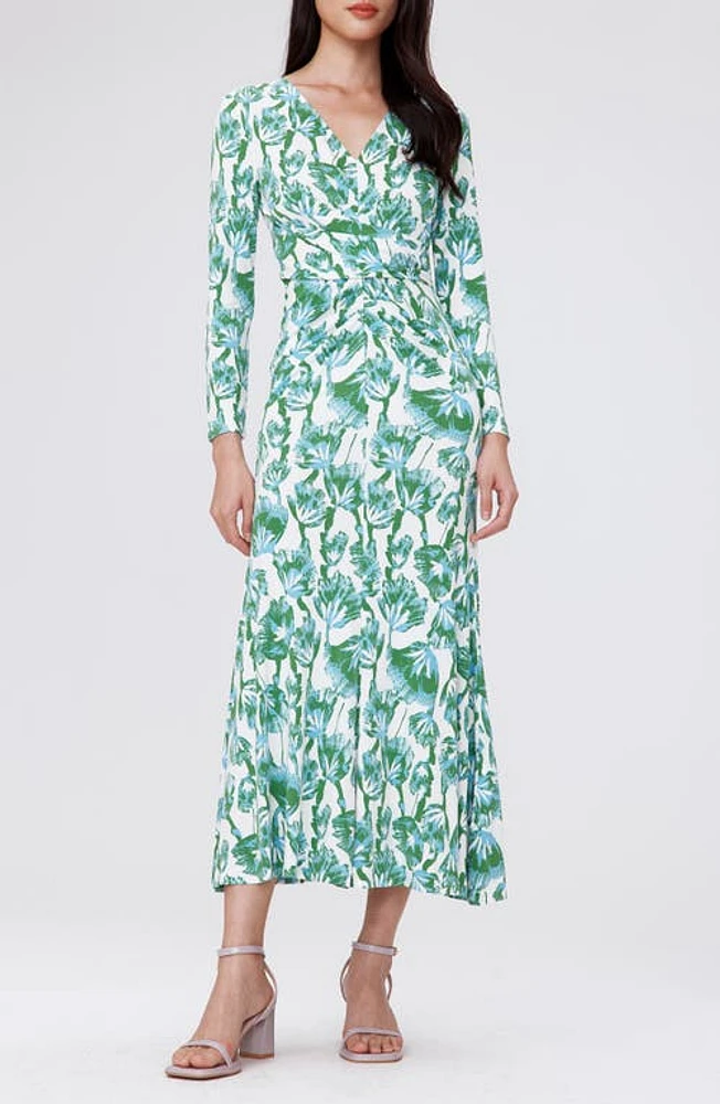 Diane von Furstenberg Timmy Floral Long Sleeve Midi Dress Sea Trees at Nordstrom,