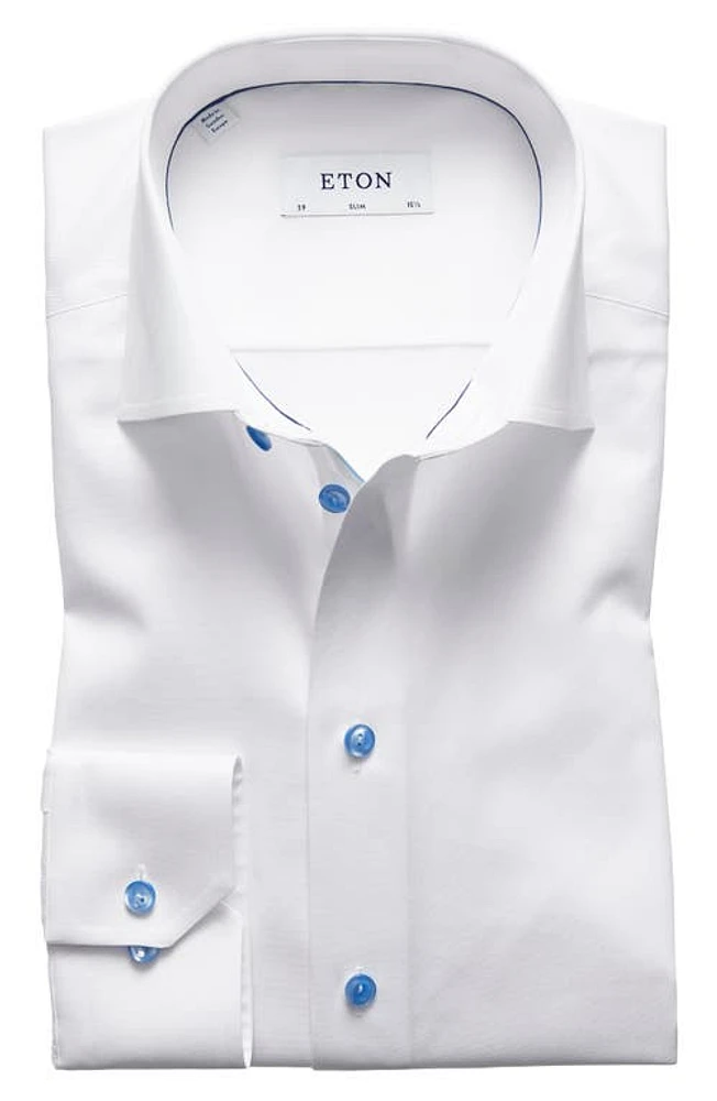 Eton Slim Fit Cotton Twill Dress Shirt with Grey Details White/ at Nordstrom