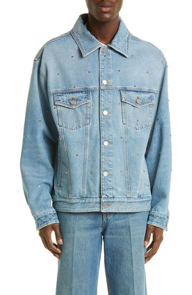 Valentino Garavani Roman Stud Embellished Denim Jacket 558-Medium Blue at Nordstrom, Us