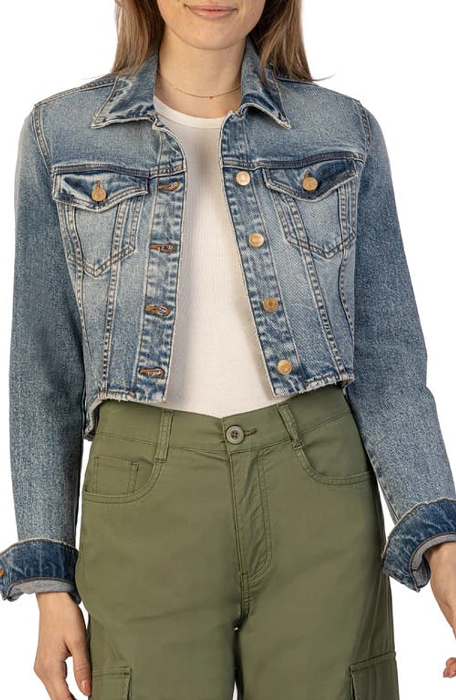 KUT from the Kloth Viv Crop Denim Trucker Jacket Doing at Nordstrom,