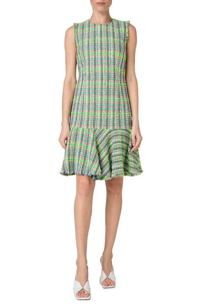 Akris punto Fringed Tweed Sleeveless Sheath Dress Green Multi at Nordstrom,