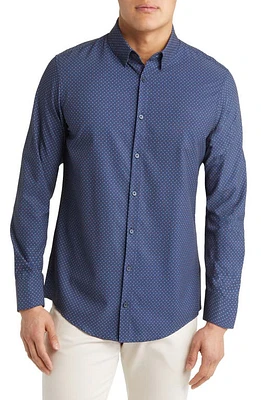 Mizzen+Main Leeward Dot Print Stretch Performance Button-Up Shirt in Deep Ocean Multi Dot Print at Nordstrom, Size Small