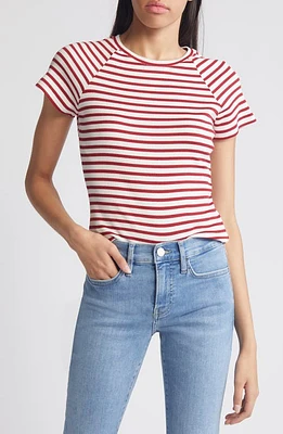 PAIGE Bijou Stripe Rib T-Shirt Burgundy/Ivory at Nordstrom,